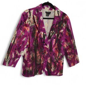 SANDRO Women's Abstract Blazer – Magenta & Black Paint-Splatter Print Size XL